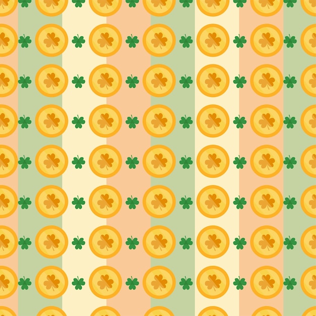 Irish Pattern For St Patricks Day With Coins Clovers And Flag Vector Illustration In Flat Style