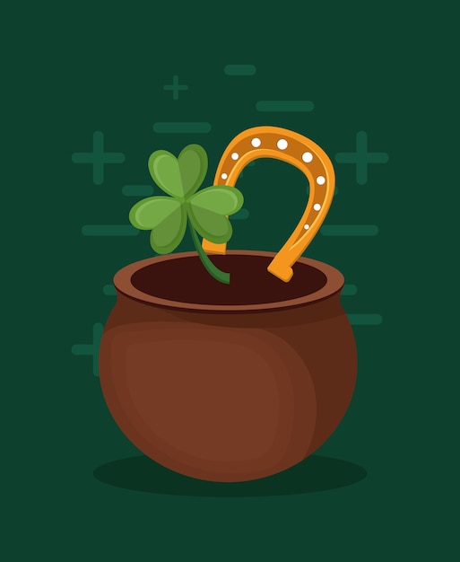 irish pot with clover and horseshoe