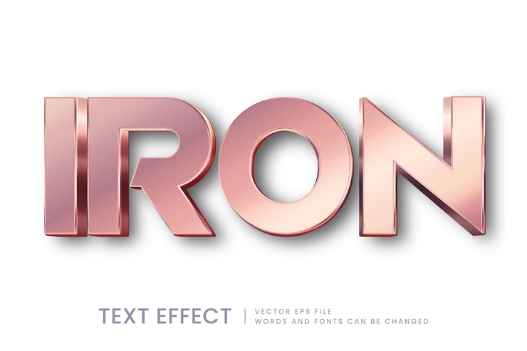 Vector iron 3d editable text effect metallic and shiny style
