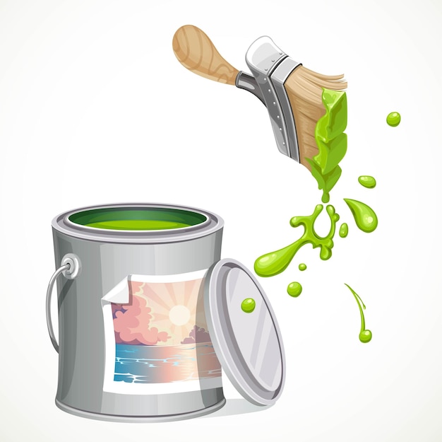 Vector iron bank with paint and brush splashes of green paint isolated