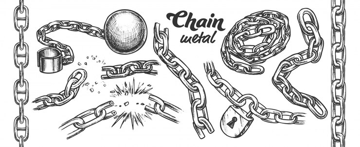 Vector iron chain collection monochrome set 