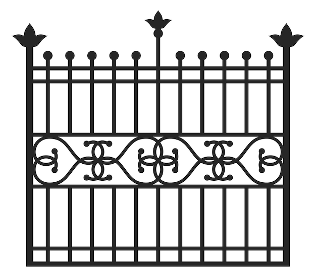 Vettore recinzione in ferro decorativo silhouette nera grata vintage