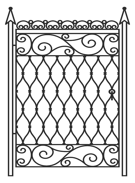 Vector iron garden door decorative ornate metal forgery isolated on white background