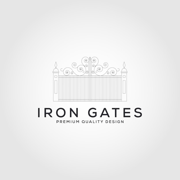 Iron gate line logo vector symbol illustration design, minimal logo design.