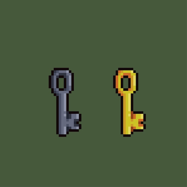 iron and golden key in pixel art style