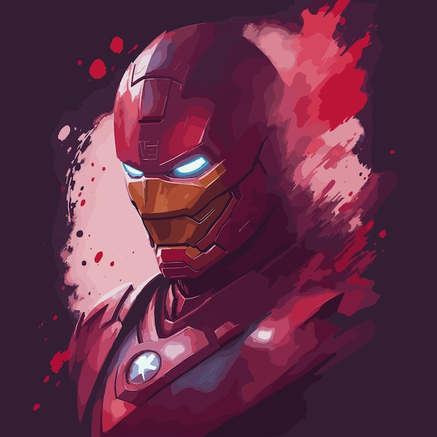 Vector iron man marvel-geïnspireerd ontwerp iconisch pak rood en goud klaar voor actie