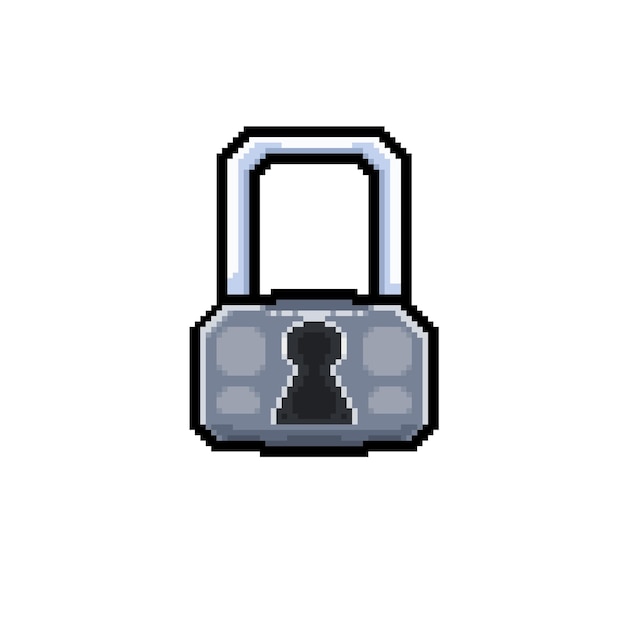 Vector iron padlock in pixel art style