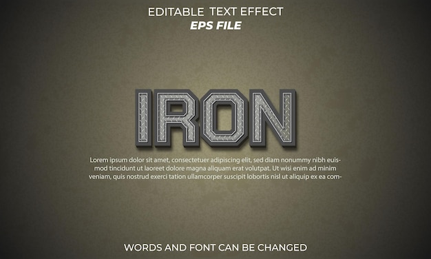 iron text effect font editable typography 3d text