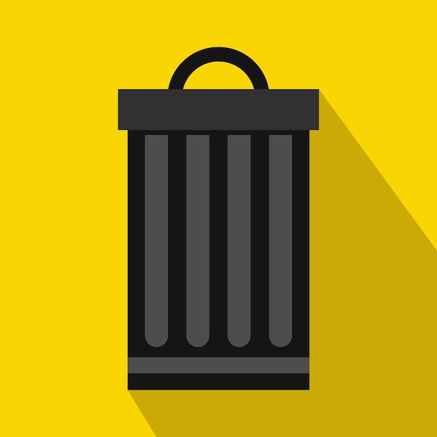 Vector iron trash can icon in flat style with long shadow waste and sanitation symbol