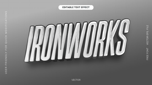 Эффект редактируемого хромного текста Ironworks с металлической векторной типографией
