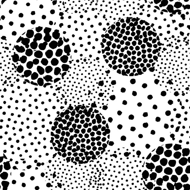 Vector irregular dots background seamless pattern from hand drawn painted elements brush strokes round polka dot vector dotted graphic print black and white art