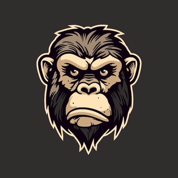 Irritated angry monkey gorilla head logo mascot for tshirt cover esport badge emblem