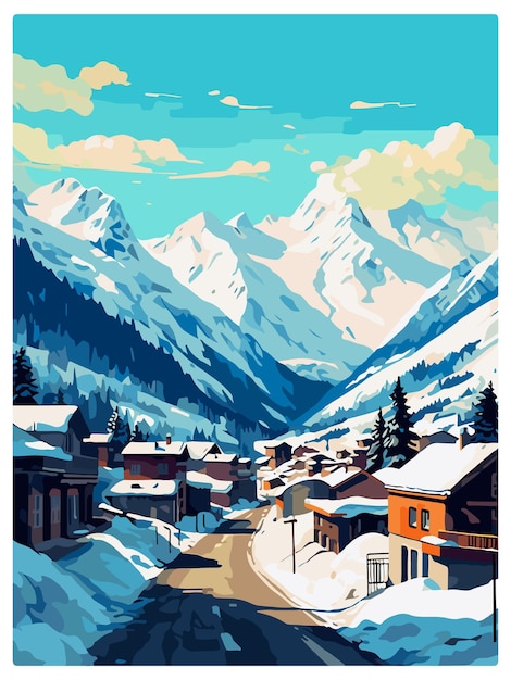 Vector ischgl oostenrijk vintage travel poster muurkunst print souvenir postkaart portret wpa illustratie