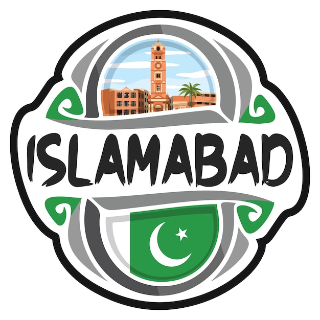 Islamabad Pakistan Flag Travel Souvenir Sticker Skyline Landmark Logo Badge Stamp Seal Emblem EPS