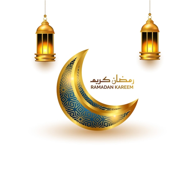 Islamic 3d moon ramadan ramadhan kareem gold lantern greeting illustration design