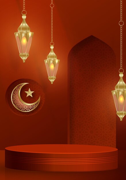 Islamic 3d podium round stage for Eid Mubarak Ramadan Kareem Muharram Iftar on color background