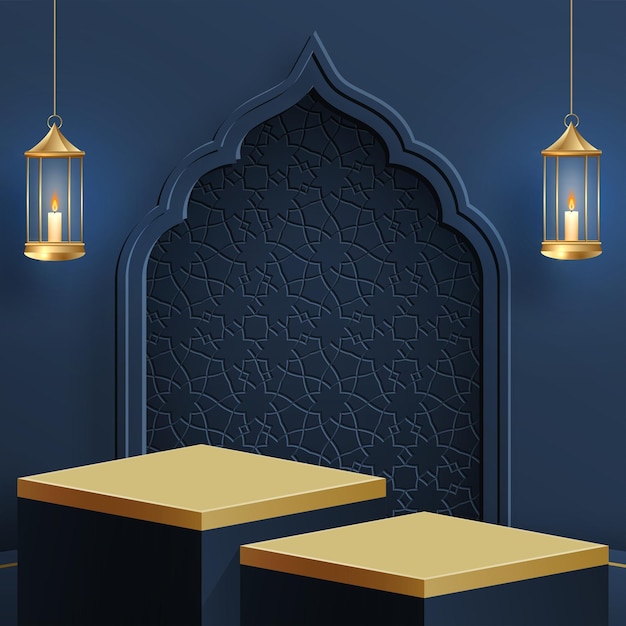 Islamic 3d podium round stage for Eid Mubarak Ramadan Kareem Muharram Iftar on color background