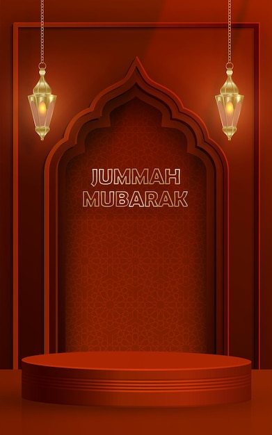 Islamic 3d podium round stage for Jumma Mubarak on color background