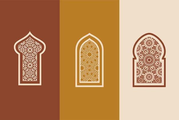 Islamic arabian oriental style windows, doors, and arches poster set mid century vector image.