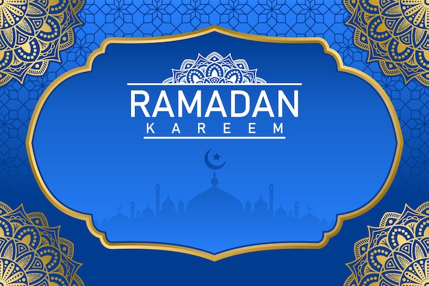 Вектор Исламский арабский синий роскошный фон с золотым рисунком мандалы и красивым орнаментом рамадана