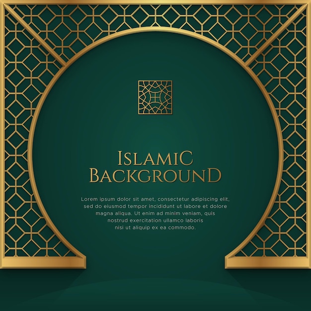 Islamic arabic golden ornament pattern green frame background