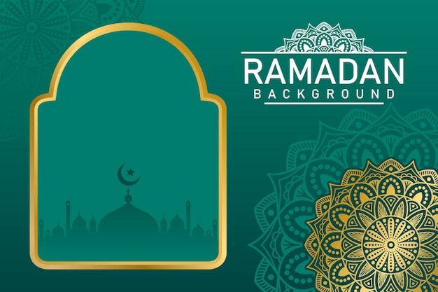 Vector islamic arabic green luxury background with golden mandala pattern and beautiful ramadan ornament