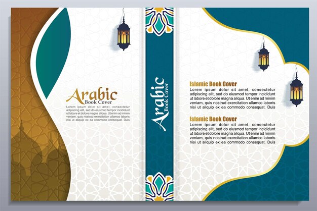 Vector islamic arabic luxury book cover design golden ornament background