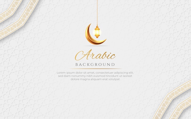 Islamic arabic luxury elegant background greeting card template design with decorative golden ornament border frame and editable text