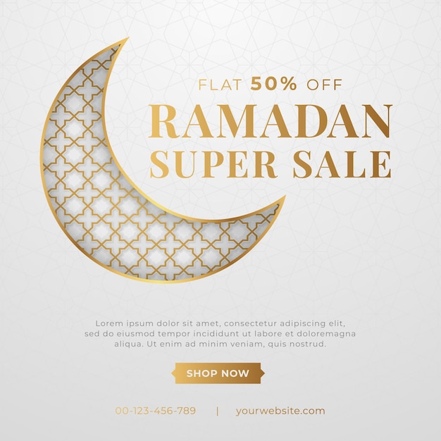 Banner di vendita di ramadan di lusso arabo islamico con la luna crescente