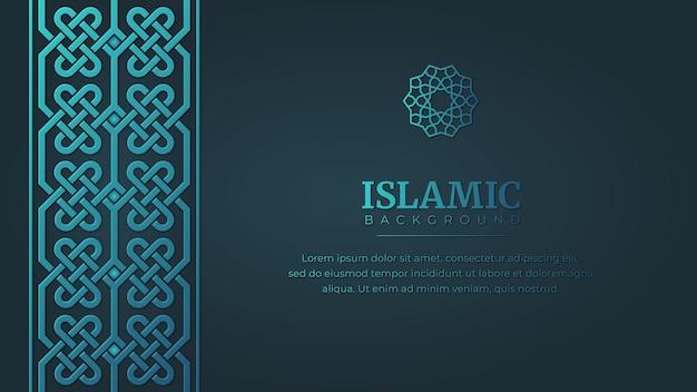 Islamic arabic ornament pattern borders frame blue background with copy space