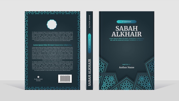 Vector islamic arabic style book cover template design with arabesque moroccan pattern