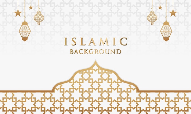 Islamic arabic white luxury arabesque background with elegant golden border