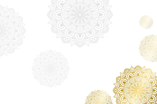 Vector islamic arabic white luxury background with golden mandala pattern and ramadan ornament