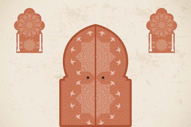 ベクトル イスラムのアラビア窓。カラフルなアラベスクの形をした幾何学的なイスラム模様。