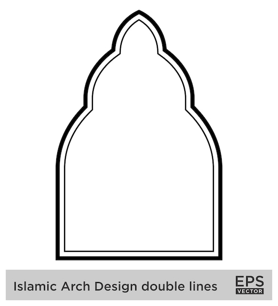 Vector islamic arch design double lines outline linear black stroke silhouettes pictogram symbol
