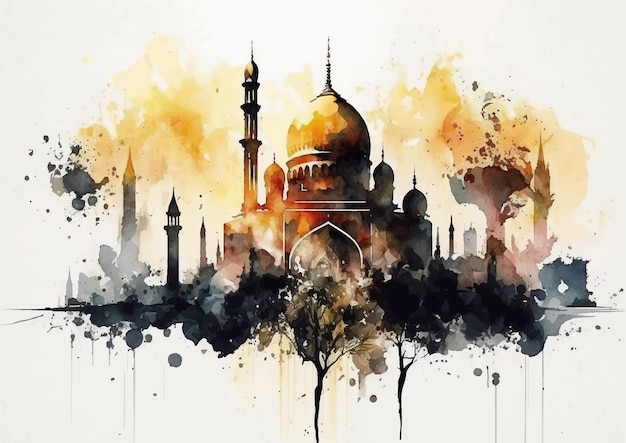 Islamic Art in Living Color Watercolor Mosques