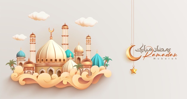 Islamic art of a mosque and decoration arabic style 3d illustration