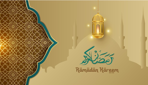 исламский фон украшения градиент бумаги исламский узор с фонарем и мечетью вектор