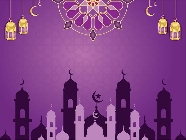 islamic background purple color with luxury mandala