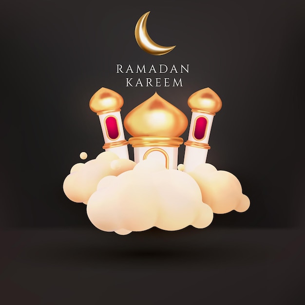 Islamic background ramadan icon 3d flying mosque on night sky