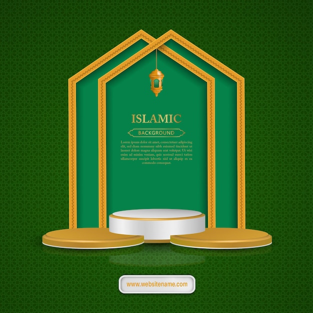 Vector islamic background social media template with 3d podium display product