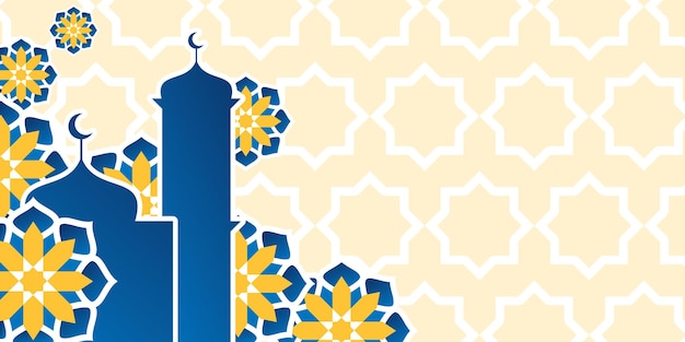 아름다운 파란색과 노란색 만달라 장식물과 함께 이슬람 배경 배너의 터 템플릿
