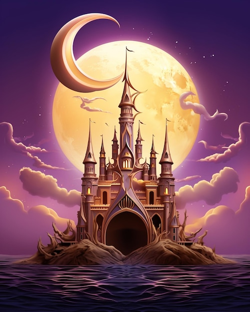 Islamic Background with Crescent and Moon