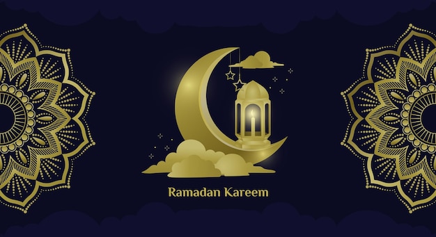 Vettore priorità bassa islamica con l'illustrazione di vettore del manifesto di ramadan kareem di tema dell'oro