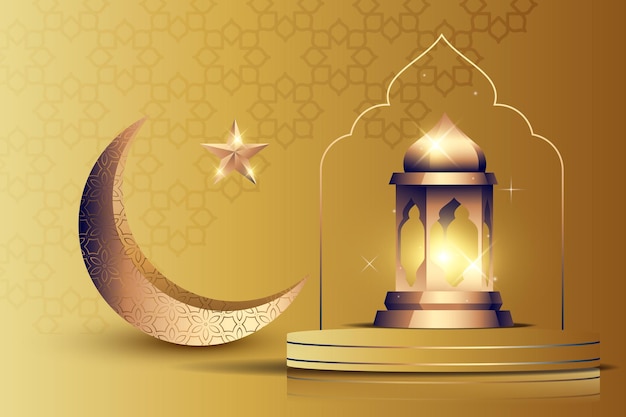 Vector islamic background with golden moon