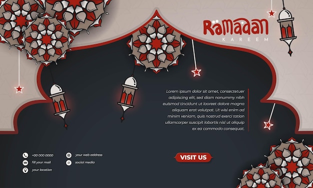 Islamic background with mandala lantern and star in hand drawn design