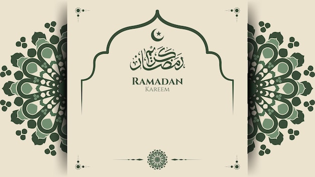 islamic background with mandala ramadan kareem greeting card with mandala in green color