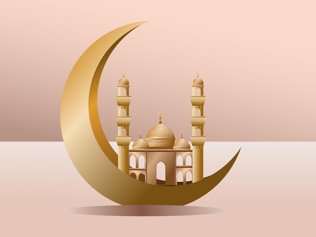 Vector islamic background with semi 3d mosque gold