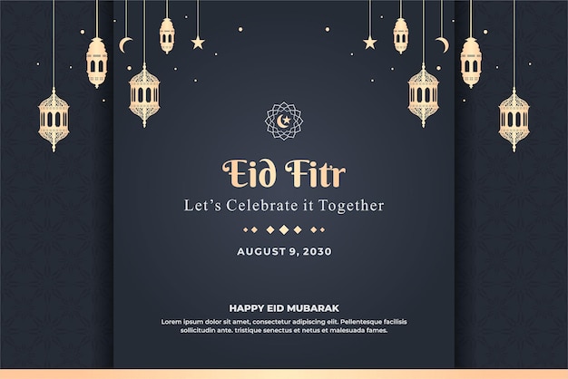 Vector islamic banner with eid greetings and lamp