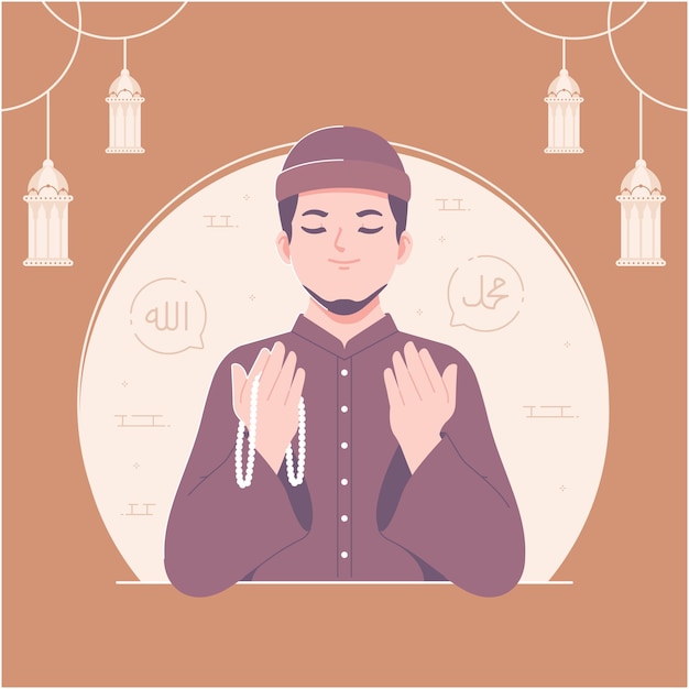 islamic boy praying pose illustration background